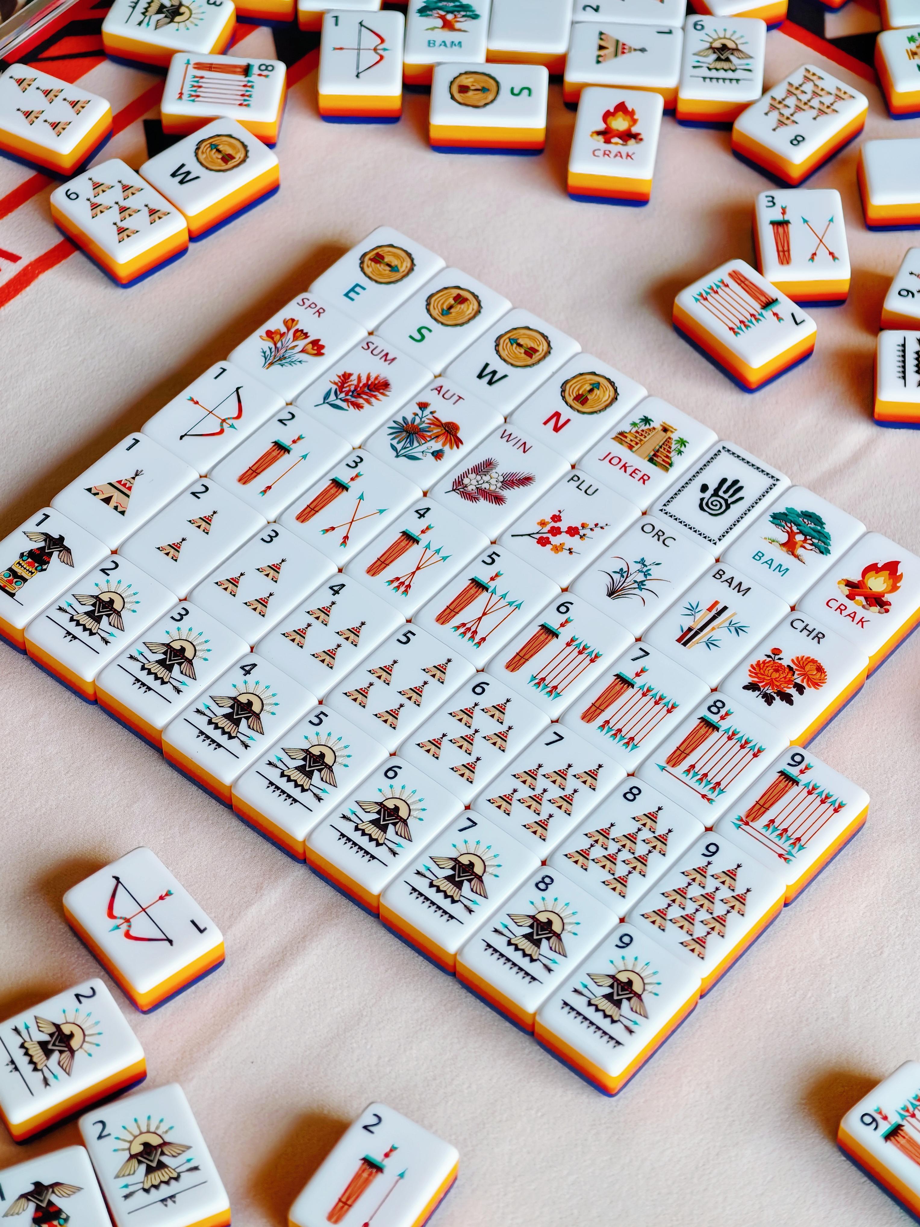 Pink Mahjong tile set showing custom faces and finishes