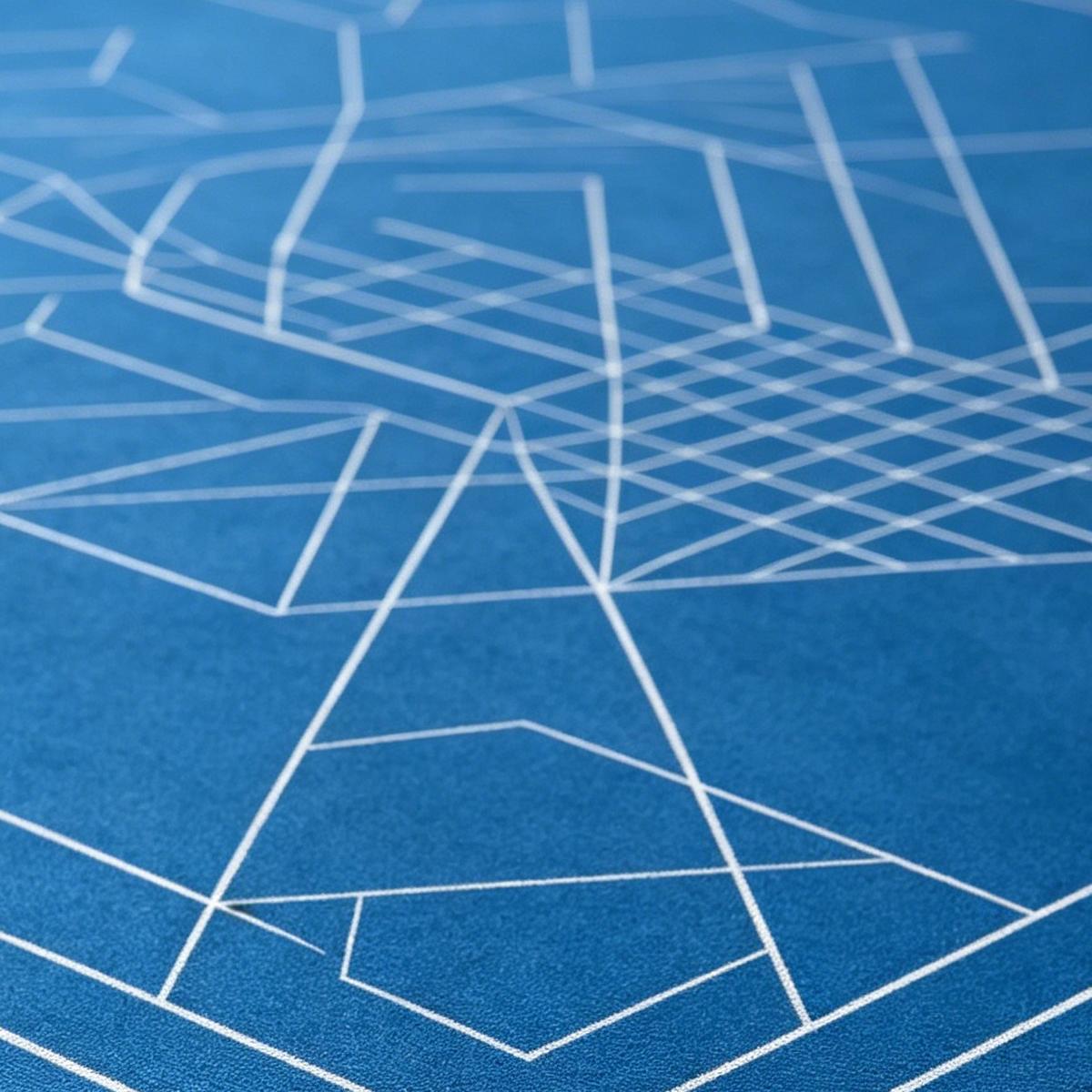 Blue Mahjong Gaming Mat with Geometric Table Design